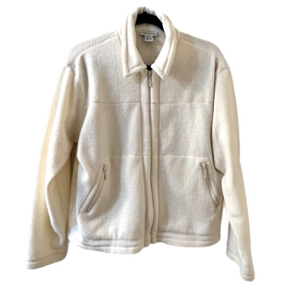 Ann Taylor Jackets & Blazers - Ann Taylor Fleece Full Zip Womens Jacket Cream Ivory L/S Zip Pockets Medium